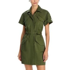 Velvet Heart Denim Women Army Olive Green Utility Snap Cotton Shirt Dress Medium